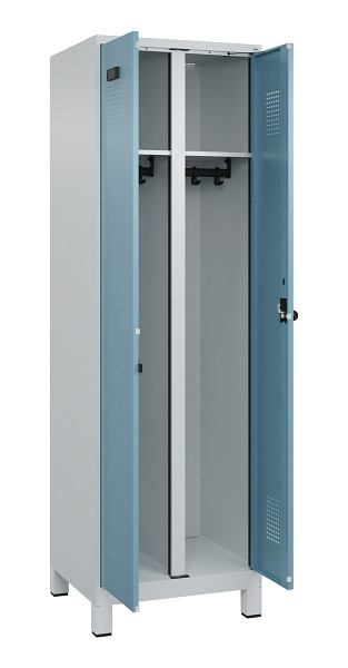 C+P Schwarz-Weiß-Spind Evolo PLUS, mit Füßen, 2 Abteile, 1950x600x500mm, 7035/0, 2406015 RDS Architekturblau, Drehriegel, 049012-20 S10009