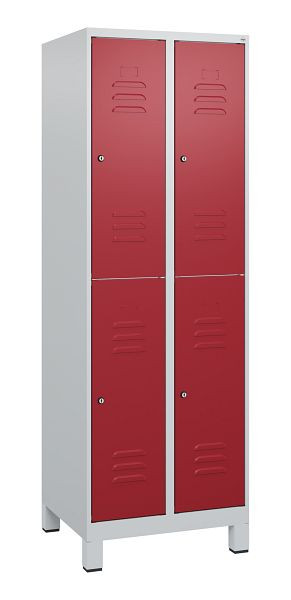 C+P Doppelstöckiger Spind Classic PLUS, Füße, 2 Abteile, 1800x600x500mm, 7035/3003, Zylinderschlösser, 0803107-20 S10016