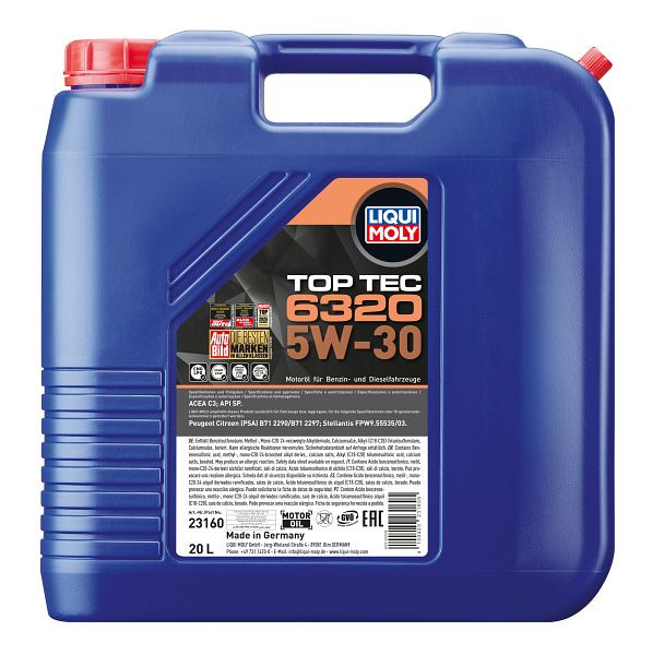 LIQUI MOLY Motoröl Top Tec 6320 5W-30, Kanister Kunststoff, VE: 20 Liter, 23160