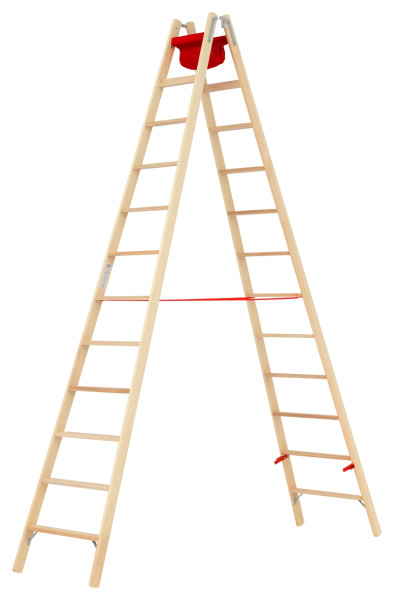 HYMER Holz-Stufenstehleiter, beidseitig begehbar, 2x12 Stufen, Länge 3,48 m, 7149924