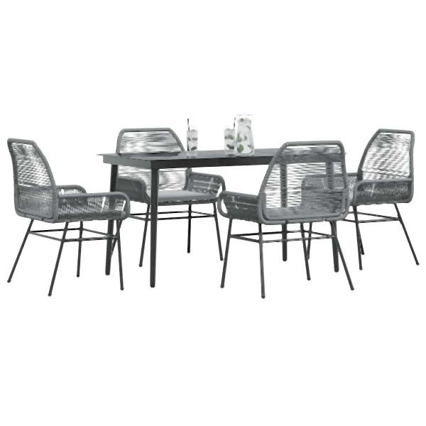vidaXL 5-teilig Garten-Essgruppe mit Kissen Grau Poly Rattan Glas, 3334480