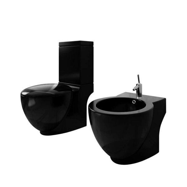 vidaXL Stand-WC & Bidet Set Schwarz Keramik, Material: Keramik, 270060