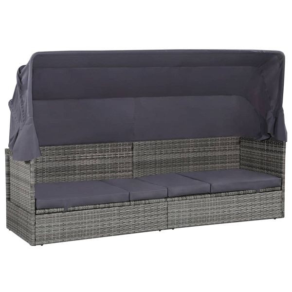 vidaXL Gartenbett mit Baldachin Grau 205×62 cm Poly Rattan, 43962