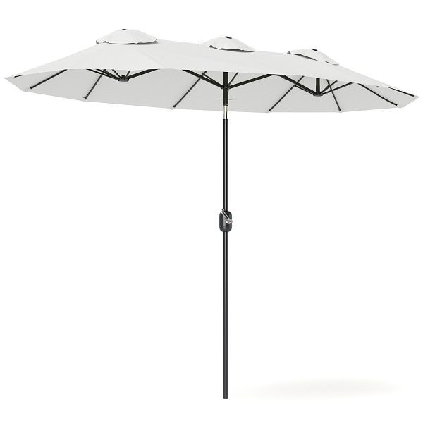 Outsunny Sonnenschirm, neigbar, mit Handkurbel, Winddach, Polyester+Stahl, Cremeweiß, 295 x 152 cm, 84D-217V00CW