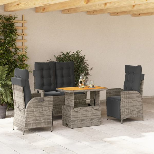 vidaXL 4-teilig Garten-Essgruppe mit Kissen Grau Poly Rattan, 3277468