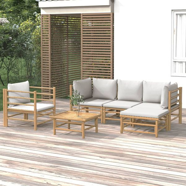 vidaXL 6-tlg. Garten-Lounge-Set mit Hellgrauen Kissen Bambus, 3155083