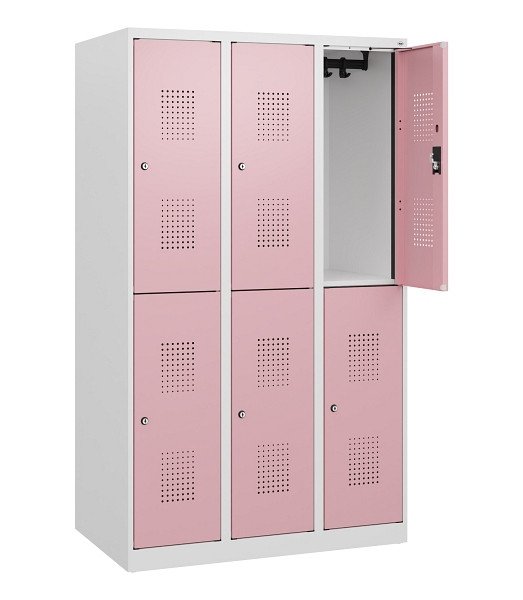 C+P Doppelstöckiger Spind Evolo PLUS, 6 Fächer, 1530x900x500mm, 9016/3015, Zylinderschloss, 0493005-30 S10048