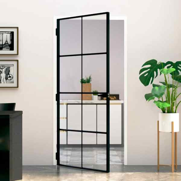 vidaXL Innentür Schwarz 93x201,5 cm Hartglas & Aluminium Schlank, 153664