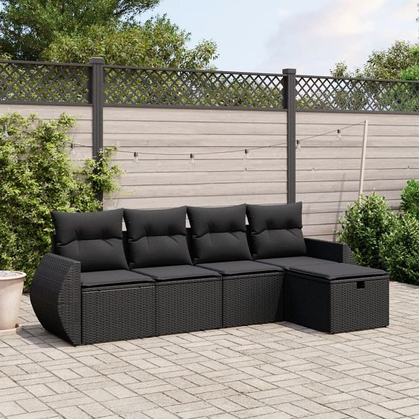vidaXL 5-teilig Garten-Sofagarnitur mit Kissen Schwarz Poly Rattan, 3264081