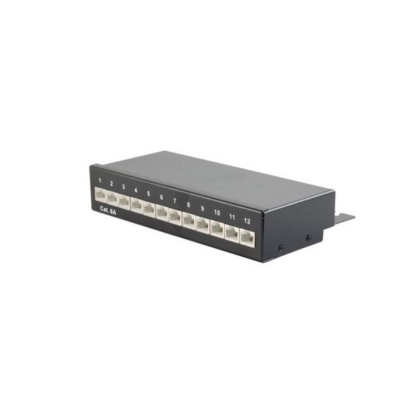 S-Conn Mini Patchpanel/ Patchfeld cat6A, geschirmt 500 MHz, Desktop Gehäuse 12-Port schwarz, 75076