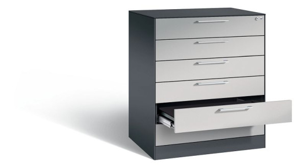 C+P Karteischrank Asisto, H1010xB800xT600mm, Farbe: Schwarzgrau / Weißaluminium, Bügelgriff, 146243-600 S10018