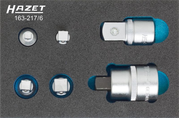 Hazet Adapter Satz, Vierkant hohl 6,3 mm (1/4 Zoll), Vierkant hohl 10 mm (3/8 Zoll), Vierkant hohl 12,5 mm (1/2 Zoll), Netto-Gewicht: 0.6 kg, 163-217/6
