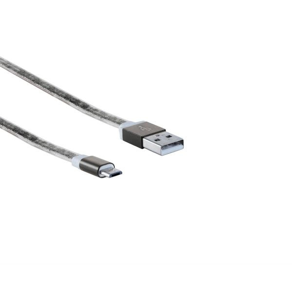 S-Conn USB Ladekabel, USB-A-Stecker auf USB Micro B Stecker, flach, ALU schwarz, 0,9m, 14-50049