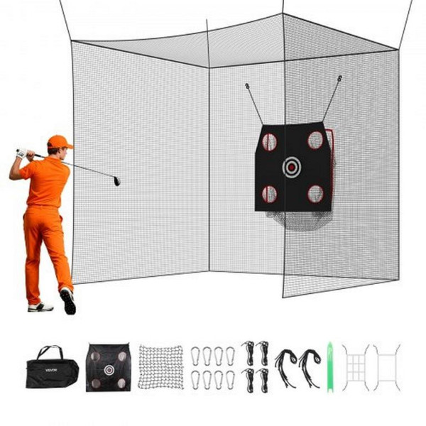 VEVOR Golf-Schlagkäfig 305x305x305 cm, 3-lagiges Polyestergewebe, 9-Loch-Baseballziel, Outdoor/Indoor Übungsnetz, BBWDLW10YC008IPL7001V0