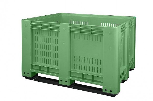FACH-PAK Palettenbox perforiert mit 3 Kufen, Farbe: gr?n, FP-FBO1210K Standardfarbe: gr