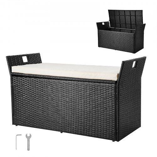 VEVOR Gartenbank mit Stauraum, PE-Rattan, Kissen, Griffen, 360 kg tragfähig, 125x55x70cm, für Terrasse, Garten, Balkon, TTHWCWZDTT90FJTXW001V0