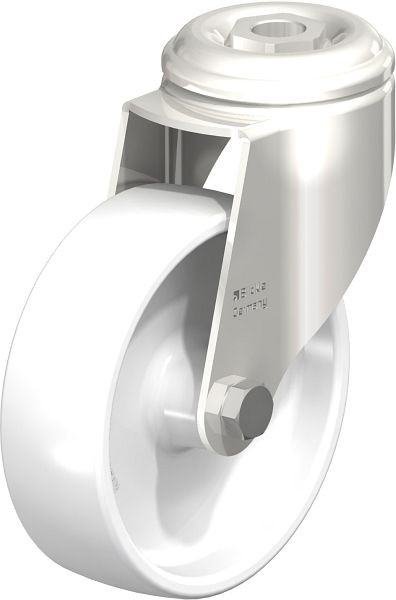 Blickle LKRXA-PO 101G Edelstahl-Apparate-Lenkrolle mit Rückenloch, Polyamid, Weiß, 758418