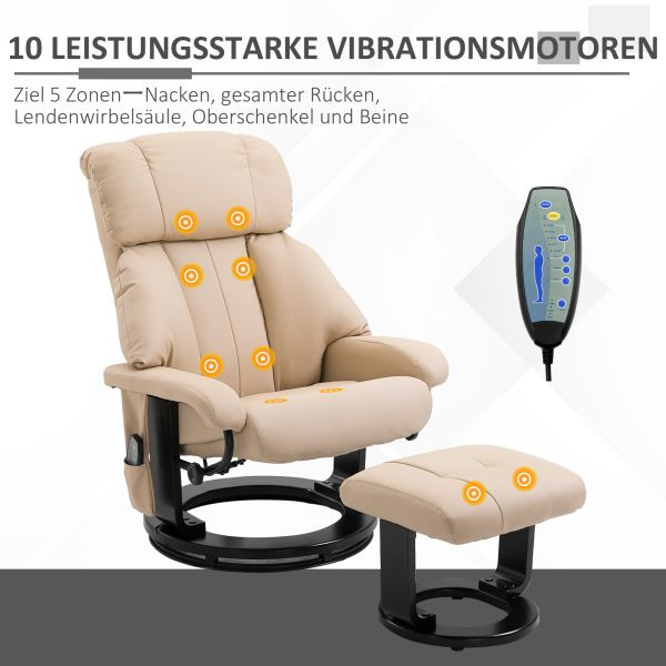 HOMCOM Relaxsessel mit Liegefunktion Massagesessel inkl. Hocker Fernsehsessel, 700-008V02CW