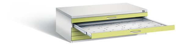 C+P Flachablageschrank Serie 7100_7200, H420xB1350xT960mm, Farbe: Lichtgrau / Viridingrün, Bügelgriff, 7200-000 S10277