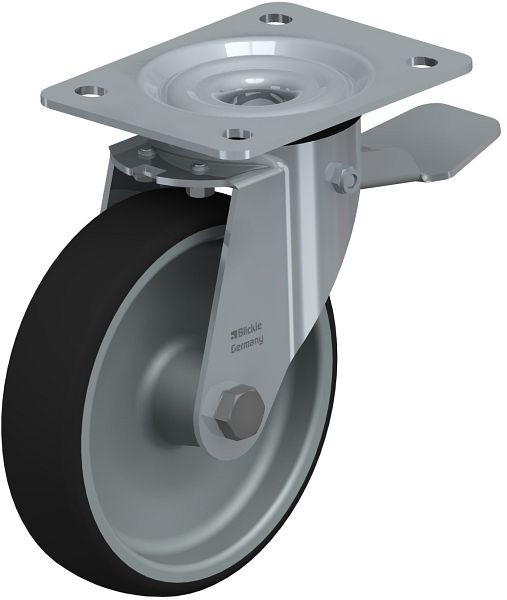 Blickle LE-PATH 160G-ST Stahlblech-Lenkrolle mit Anschraubplatte & Feststeller, Thermoplastisches Polyurethan, Grau, 852154