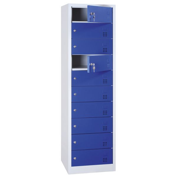 Lüllmann Laptopschrank, 10 Fächer, 1800 x 500 x 500 mm, lichtgrau/enzianblau, 526431