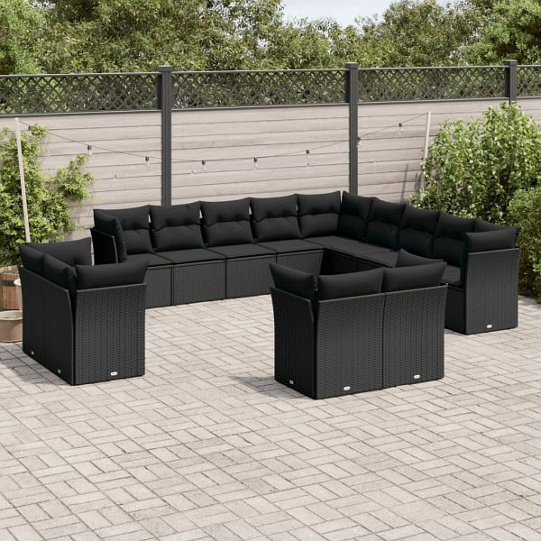 vidaXL 13-teilig Garten-Sofagarnitur mit Kissen Schwarz Poly Rattan, 3218545