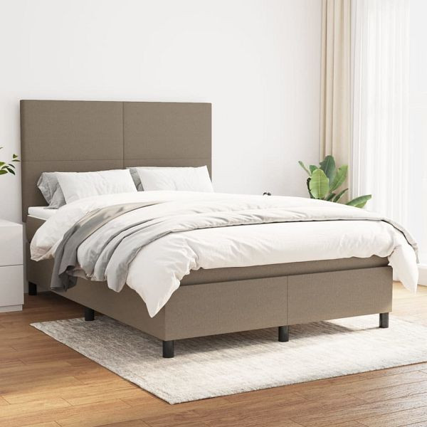 vidaXL Boxspringbett mit Matratze Taupe 140x200 cm Stoff, 3141621