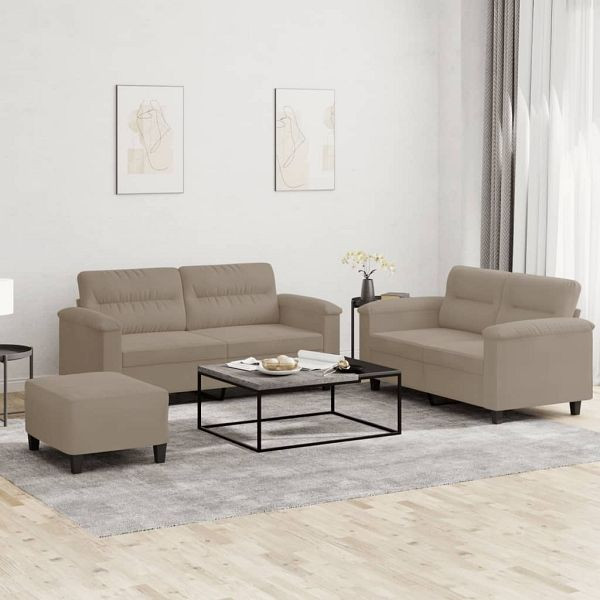 vidaXL 3-teilig Sofagarnitur mit Kissen Taupe Mikrofasergewebe, 3202320