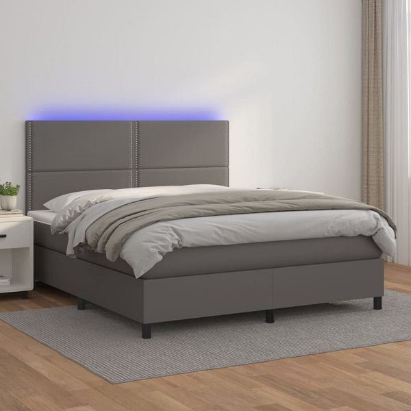 vidaXL Boxspringbett mit Matratze & LED Grau 180x200 cm Kunstleder, 3135901
