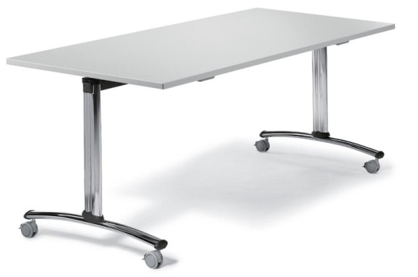 Deskin Klapptisch MODUL mit Rollen, Platte Holzdekor Lichtgrau, Gestell verchromt, B 1600 x T 800 x H 720 mm, 269821
