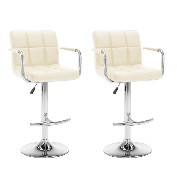 vidaXL Barhocker 2 Stück Creme Kunstleder, PU, Polyester, 323627