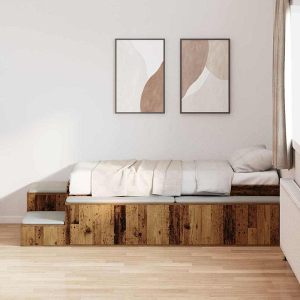 vidaXL Bett mit Stauraum Altholz 234 x 103 x 53.5 cm Holzwerkstoff, 3335595