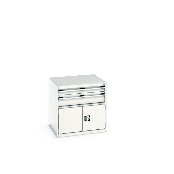 bott cubio Schubladenschrank bestückt, mit 2 Schwerlastschubladen, Tür, BxTxH: 800x750x800mm, RAL 7035/7035, Lichtgrau, 40028098.16V