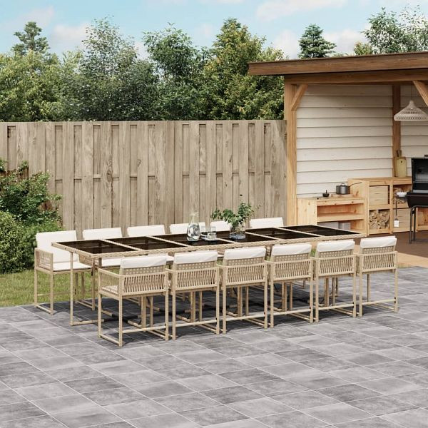 vidaXL 13-teilig Garten-Essgruppe mit Kissen Beige Poly Rattan, 3211486
