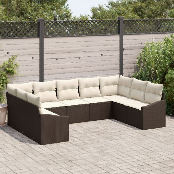 vidaXL 9-teilige Garten Sofagarnitur mit Kissen in Braun Poly Rattan, 3346878