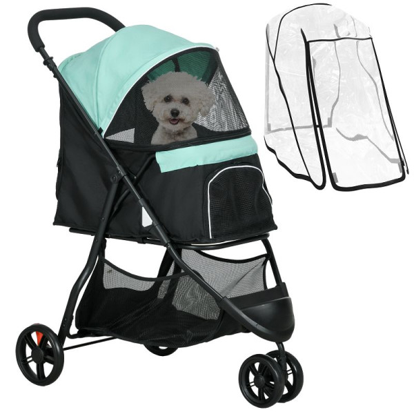 PawHut Haustierbuggy Hundebuggy, klappbar, mit Regenschutz, 2 Getränkehalter, Blau + Grün, D00-193V00GN