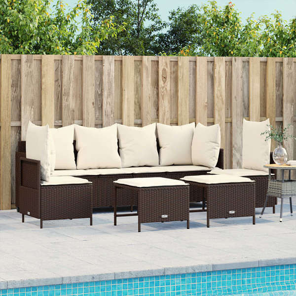 vidaXL 5-tlg. Garten-Sofagarnitur mit Kissen Braun Poly Rattan, UV-beständig, 3261546