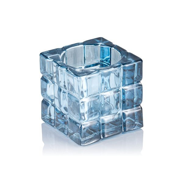 WAS Teelichtglas Cube Steel Blue YUYU, 6,5 x 6,5 x 6,5 cm, Glas, 4115006