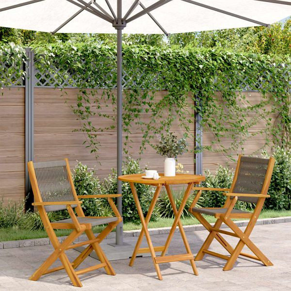 vidaXL 3-teilig Bistro-Set Grau Polypropylen und Massivholz, 3281854