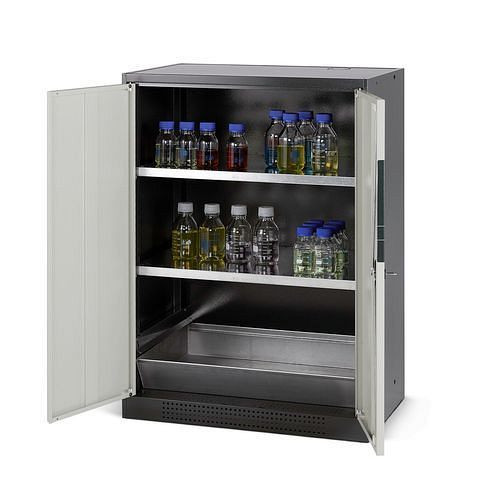 asecos Chemikalienschrank Systema CS-82, Korpus anthrazit, grau, 2 Einlegeböden und Bodenwanne, 202582