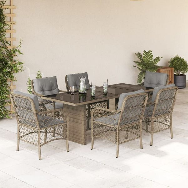 vidaXL 7-teilig Garten-Essgruppe mit Kissen Beigemischung Poly Rattan, 3212064