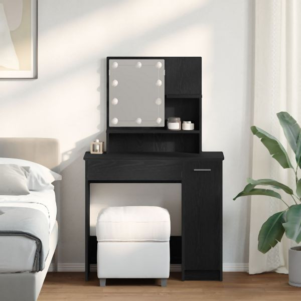 vidaXL LED Schminktisch in Schwarz Eiche - 86,5 x 35 x 136 cm, 862108