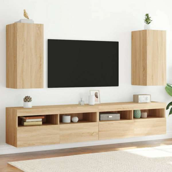 vidaXL TV-Wandschränke mit LED-Leuchten 2 Stück Sonoma-Eiche, 837237