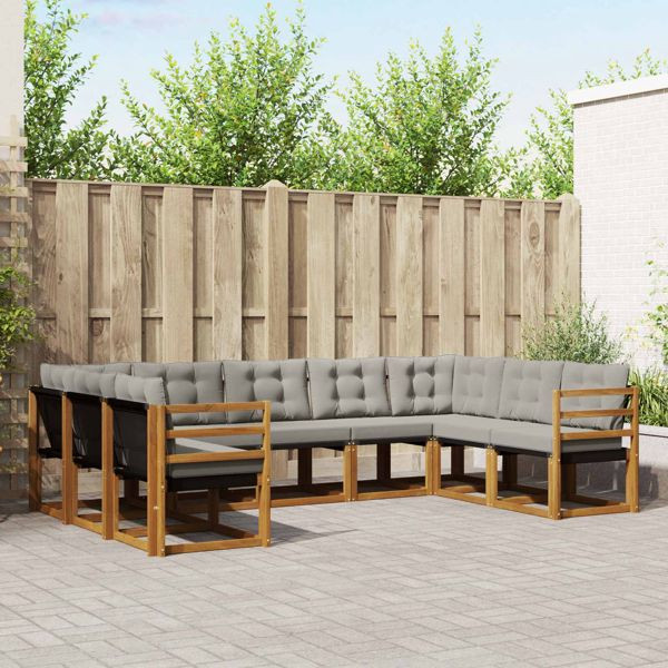 vidaXL Outdoor-Sofagarnitur mit Kissen 9-teilig Natürlich und Hellgrau, 3369038