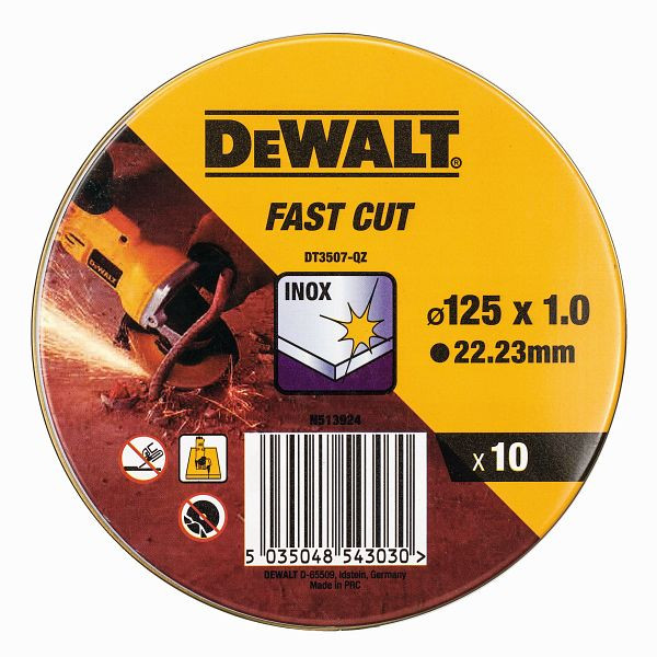 DeWalt Trennscheibe Edelstahl flach 125mmx1.0mm, 10er Dose, VE: 10 Dosen, DT3507-QZ
