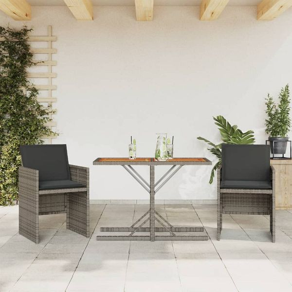 vidaXL 3-teilig Bistro-Set mit Kissen Grau Poly Rattan, 365067