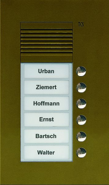 TCS Audio Außenstation Serie PUK 6 Klingeltasten (rechtsbündig), 1-spaltig, UP bronze, PUK06/1-EB