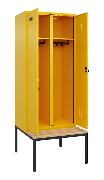 C+P Schwarz-Weiß-Spind Evolo PLUS, Bank, 2 Abteile, 2120x800x815mm, 1023/1023, Drehriegel, Sitzfläche Buche-Hartholz, Sitzbank, 0490527-22 S10022
