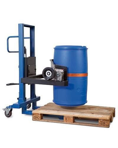 DENIOS Fasslifter Servo FW 8 aus Stahl, schmales Fahrwerk, für 60- bis 220-Liter-Fässer, 181088