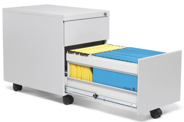 Deskin Rollcontainer BASE L, Stahl, Lichtgrau RAL 7035, B 390 x H 550 x T 590 mm, 221768